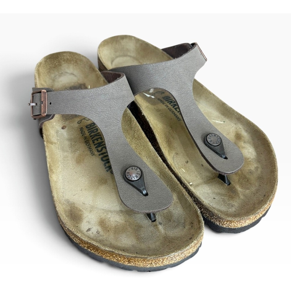 Birkenstock Gizeh Brown Leather Thong Sandals Cork Footbed Comfort Casual